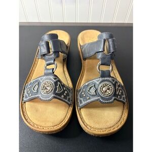 Rieker Antistress Womens Blue Leather Beaded Embroidered Slide Sandals Size 40